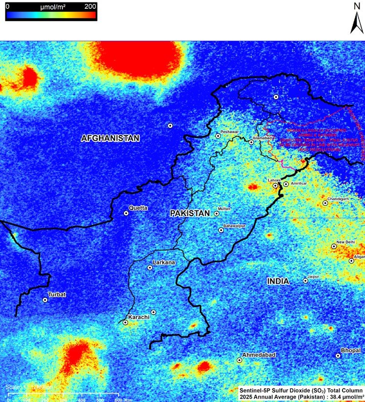 Spatial Distribution of SO2 over Pakistan - 2025